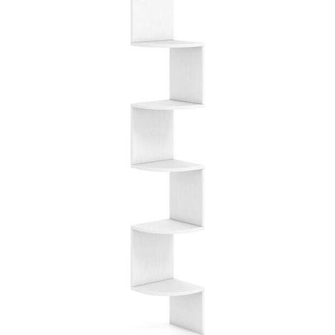 Étagère d'angle flottante 5 niveaux, bibliothèque murale, organiseur de rangement - blanc (1/5)