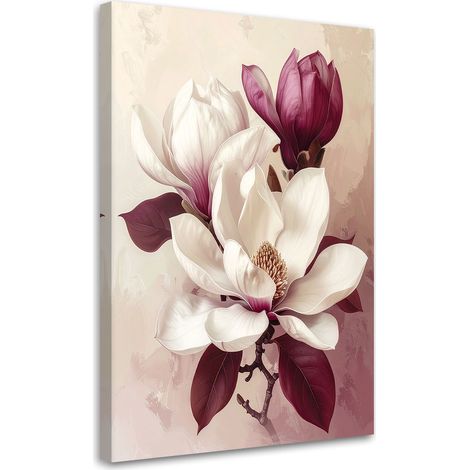 Leinwandbild Weiße Magnolie mit burgunderroten Blättern in einem romantischen Stil 20x30 (1/5)