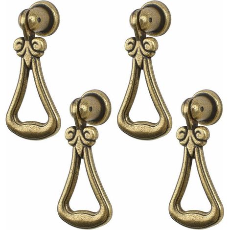 4 poignées suspendues vintage en alliage de zinc avec anneau triangulaire bronze-vert pour armoires, commodes, tiroirs et portes - Crezuo (1/4)