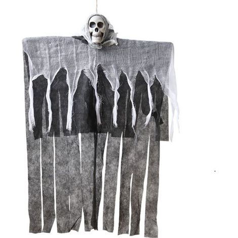 Deux décorations de fantômes à suspendre pour Halloween, des pendentifs et des breloques en forme de crâne en gaze. (1/5)