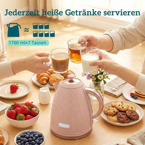 Bouilloire et grille-pain, rose, 1,7L 2200W arrêt automatique, 2 fentes avec tiroir à miettes (1/5)