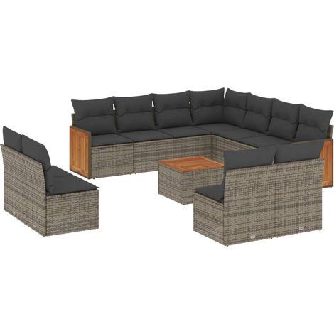 Salon de jardin avec coussins 12 pcs gris résine tressée (1/3)