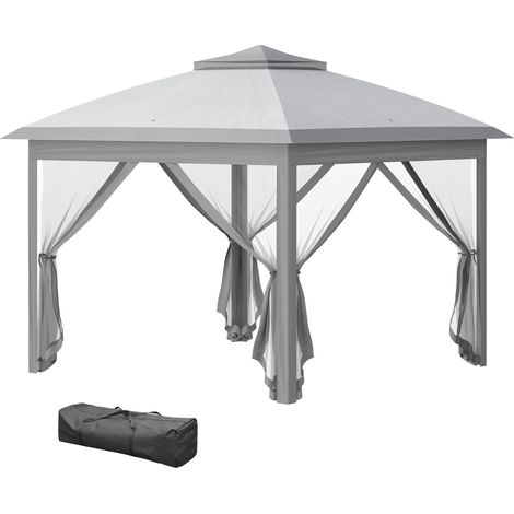 Gazebo da Esterno Pieghevole ad Altezza Regolabile con Zanzariere, 3.3x3.3x2.8 m, Grigio