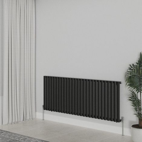 WarmeHaus Horizontal Oval Single Panel Black Radiator 600x1593mm (1/5)