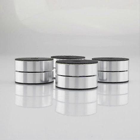 Lot de 4 pieds isolants pour enceintes HiFi, patins en aluminium argentés 40 x 23 mm, amortisseurs de vibrations (1/5)