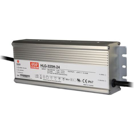 Transformateur LED 24VDC 320W IP67 DIM 1-10 Alu MeanWell HLG-320H-24B