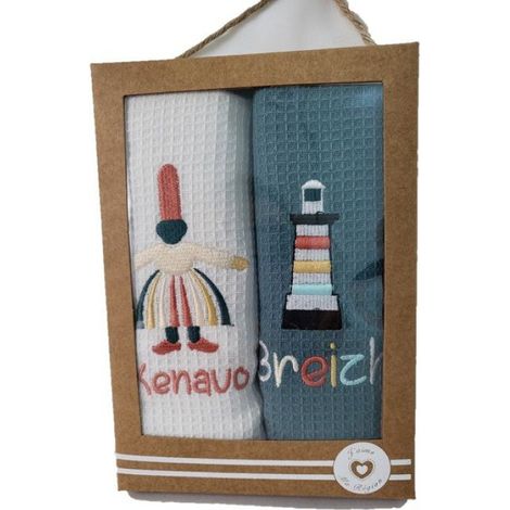 Lot de 2 torchons 50 x 70 cm Bigouden et phare bretagne