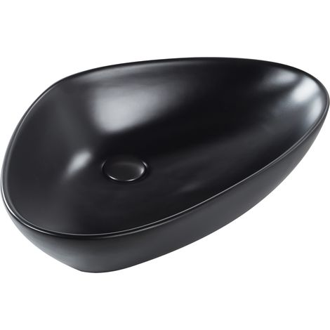 Lavabo sobre encimera baño irregular cerámica negro mate 60 x 39 cm Tirig (1/5)