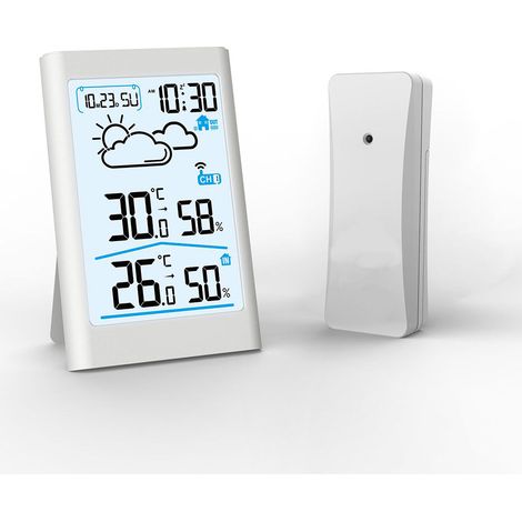 Compteur de température et d'humidité intérieure et extérieure, station météo sans fil, grand écran LCD, prévisions météorologiques, réveil électronique (1/4)