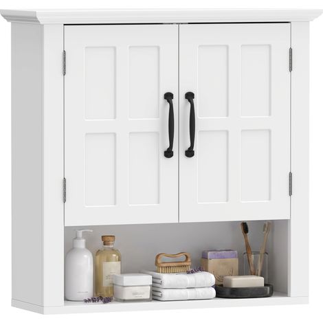 Armoire murale de salle avec 2 portes et étagère ouverte pour WC pliable blanche pour salon bain chambre, douche, 19,8 (1/5)