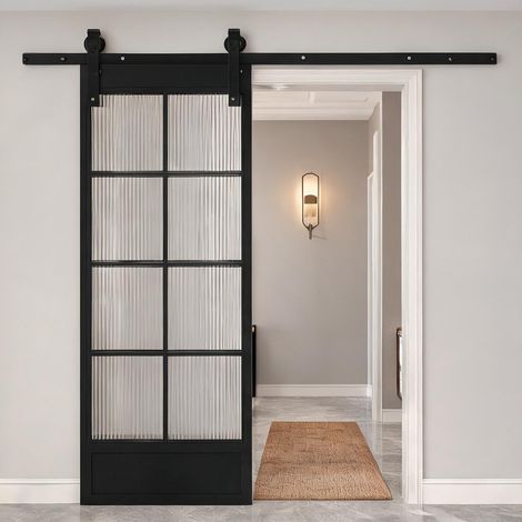 Rail coulissant pour porte de grange 200 cm acier au carbone noir (1/5)