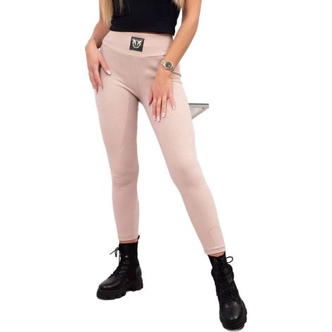 Leggings a righe a vita alta color beige chiaro