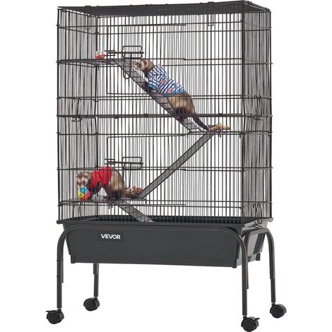 Cage pour Petits Animaux en Métal 101 cm, Cage pour Furets à 3 Niveaux avec Roulettes, pour Furet, Cochon d'Inde, Chinchilla et Lapin, Barreaux Espacés 13,97 mm, Hamac, Rampes, Plateau et Portes (1/5)