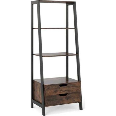 Pour le salon ou le bureau, bibliothèque sur pied facile à organiser avec 4 étagères ouvertes et 2 tiroirs (1/5)