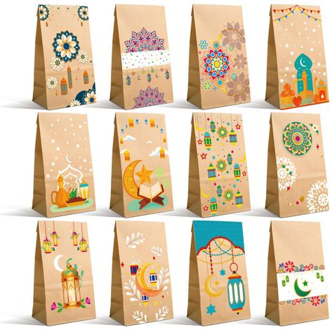 12 bolsas de papel kraft, bolsas de regalo para dulces infantiles, diseño de estrella y luna, para celebraciones, fiestas, bodas, cumpleaños y Navidad. (1/5)