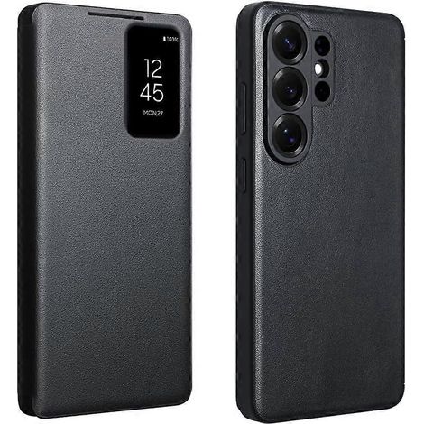 Étui intelligent en cuir véritable pour Samsung Galaxy S26 Ultra - Coque légère avec vue intelligente pour S26 Ultra (Uniquement pour S26 Ultra Noir)