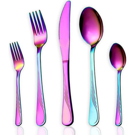 Ensemble de couverts irisés 2 pièces, ensemble de couverts colorés en acier inoxydable (1/5)