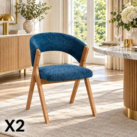 Chaise bleue bois et tissu, forme ronde (lot de 2) AGADE (1/5)