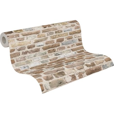 Vliestapete mit braun-beigem Ziegelmuster – 1 Rolle – 10,05 m x 0,53 m – Matte Oberfläche – Wohnzimmer, Schlafzimmer, Küche – Hergestellt in (1/5)