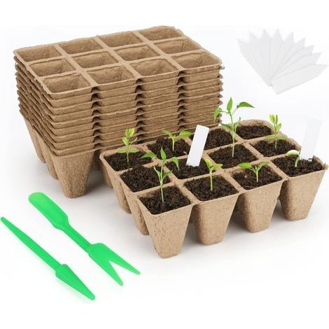 240 Pièces Pot semis, Pot de Culture, Godets pour semis de graines, avec 100X étiquettes pour Plantes Plastique et Une Paire d'outils de Migration (1/4)