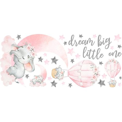 Autocollants muraux éléphant rose lune étoile ballon à Air chaud décalcomanies animaux vinyle Art décalcomanie pour enfants pépinière chambre décor à la maison.