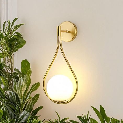 AMXCNOY Applique murale moderne E27 avec globe en verre, en métal laiton doré, éclairage décoratif pour salon et chambre, compatible avec ampoules LED (1/5)