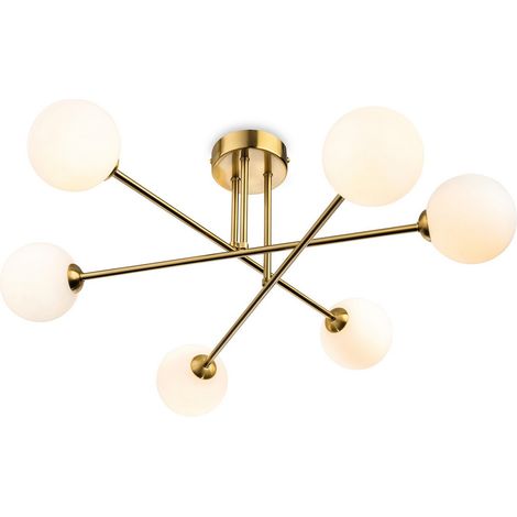 Firstlight Lando Plafonnier encastré Lando Globe 6 lumières en laiton brossé avec verre blanc opale 6xG9