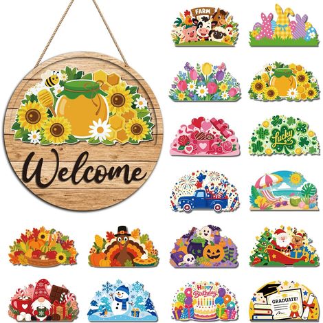 Plaque de bienvenue interchangeable en bois - Bijou à suspendre - Style (1/5)