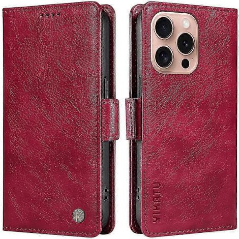 Compatible avec iPhone 16 Pro. Étui portefeuille en cuir texturé litchi. Fermeture magnétique latérale. Idéal comme cadeau. Compatible avec G. (1/5)