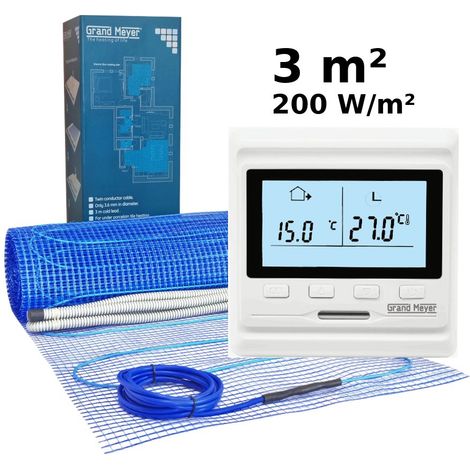 Kit de calefacción por suelo radiante 3 m², 200 W/m² + HW500 termostato programable
