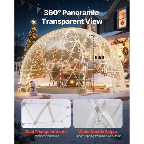 Dôme jardin igloo transparent 4.5 x 2.7 m tente bulle extérieure 4-7 pers imperméable serre géodésique fenêtre PVC terrasse camping fête mariage (1/5)