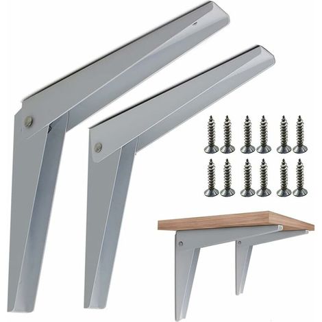Green Mobility-Support de rebord pliant 2 pièces, support de console pliant en acier inoxydable avec vis de montage pour bois, bureau de bricolage, travail (blanc). (1/5)