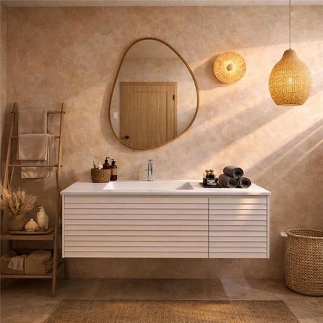 Exagonshop Mobile bagno 120x48 bianco con lavabo resina opaco