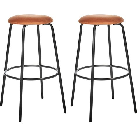 Set di 2 sgabelli da bar in velluto arancione gambe in acciaio senza braccioli Morton