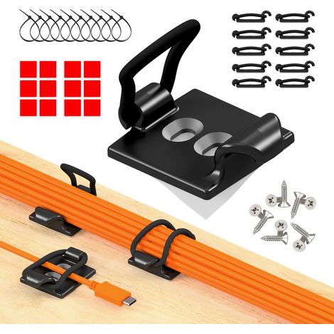 Lot de 10 clips élastiques réglables auto-adhésifs pour rangement de câbles, organiseur de câbles pour bureau, maison, sous le bureau, derrière la télévision (1/5)