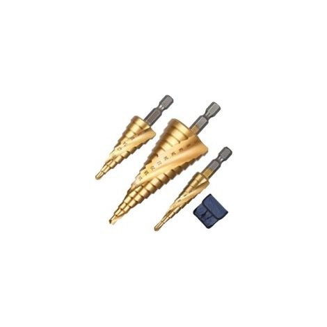 3PCS Foret Étagé Rainuré en Spirale, 4-12/20/32mm Fraise Meche Etage Metal Acier Rapide Revêtu de Titane HSS pour Percer dans Acier, Laiton, Bois (1/5)