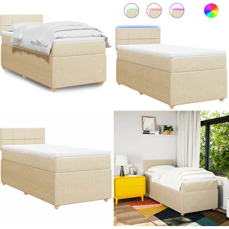 Giroletto a Molle con Materasso Crema 90x200 cm inTessuto - Materasso a molle insacchettate - Letto con luci LED
