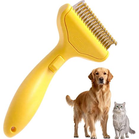 Peigne Démêlant Chien Chat Double Face, Brosse Sous-Poil Anti-Nœuds pour Toilettage et Perte de Poils,Jaune (1/5)
