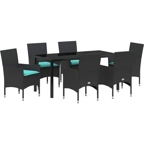 Table and Chair Set with Cushion 7 pcs Black PE Rattan vidaXL (1/5)