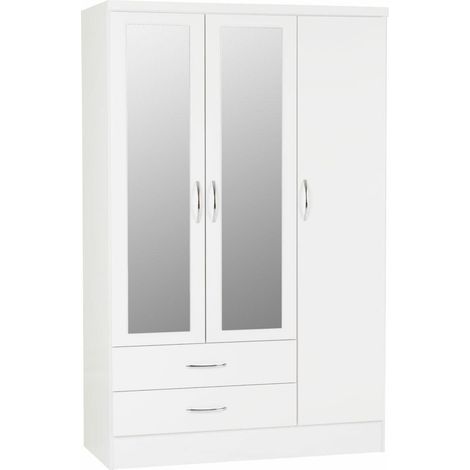 Nevada 3 Door 2 Drawer Mirrored Wardrobe - L52 x W116 x H182.5 cm - White Gloss