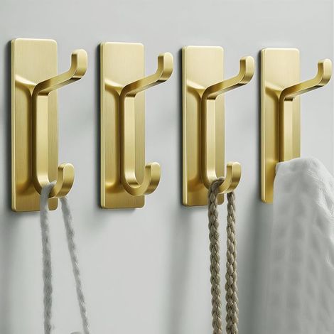 Crochets autocollants dorés pour suspension - Robustes à coller (supporte 6 kg), crochets muraux- pour salle de bain, cuisine - en acier (1/5)