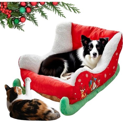 Bed for Cats Christmas Sleigh Pet Bed Insulated Plush Calming