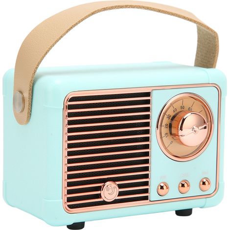 Enceinte Bluetooth rétro HiFi stéréo, transmission rapide, faible consommation d'énergie, portable, style vintage, pour la maison et l'extérieur, bleue. (1/4)