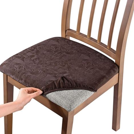 Stuhlhussen 6er Set Kunstleder Braun, elastisch, abnehmbar, Sitzbezug für Esszimmerstühle (1/5)