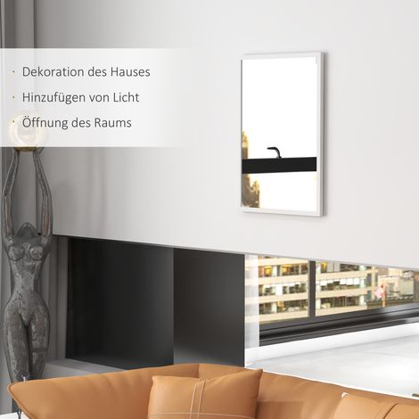Miroir de toilette mural 50x70 cm cadre effet bois, fixation simple avec chevilles fournies