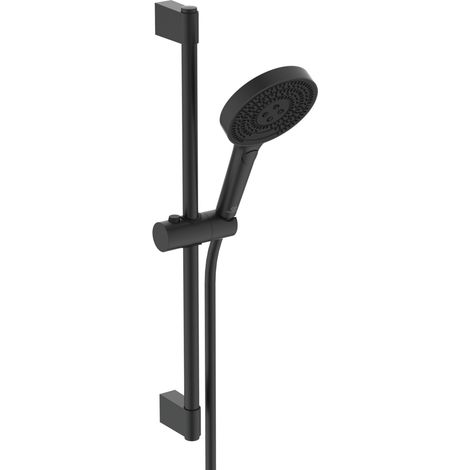 Ideal Standard Idealrain Solos Ensemble de Douche économe en eau avec Barre de douche, douchette 3 jets et flexible anti-torsion (1750 mm), buses EasyClean, jet large – Noir mat