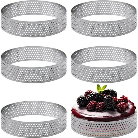 Cercle a Tarte, 6 Pièces Ø 8 cm Cercle à Pâtisserie, Moule Cookies en Acier Inoxydable 430, Cercle a Tarte Perforé pour Mini Mousse Gâteaux Pizzas Muffins