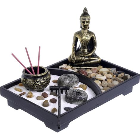 Zen-Garten-Räucherstäbchenhalter, Kerzenhalter aus weißem Sand und Ziersteinen