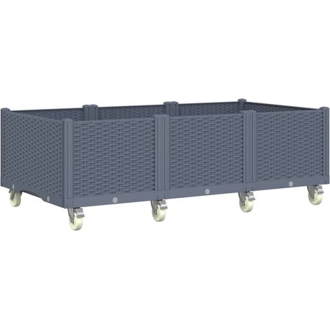 Jardinera elevada para jardín de flores terraza con ruedas 150 x 80 x 54 cm PP gris 020038832