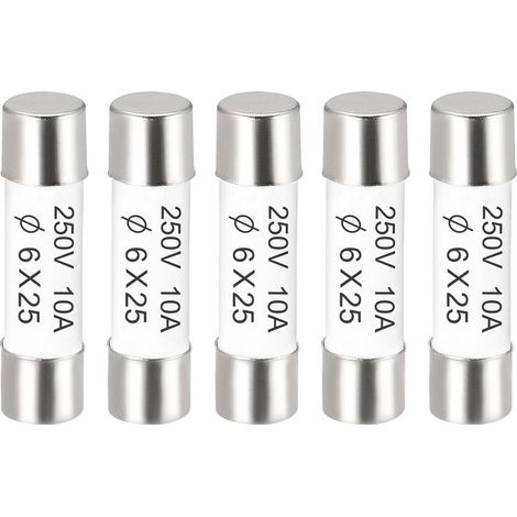 Fusibles à Cartouche Tube en Céramique 10A 250V 6x25mm, Fusible à Coupure Rapide Rechange Remplacement pour Amplificateur Lampe à Économie Énergie Ballast, 5 Pièces (1/4)